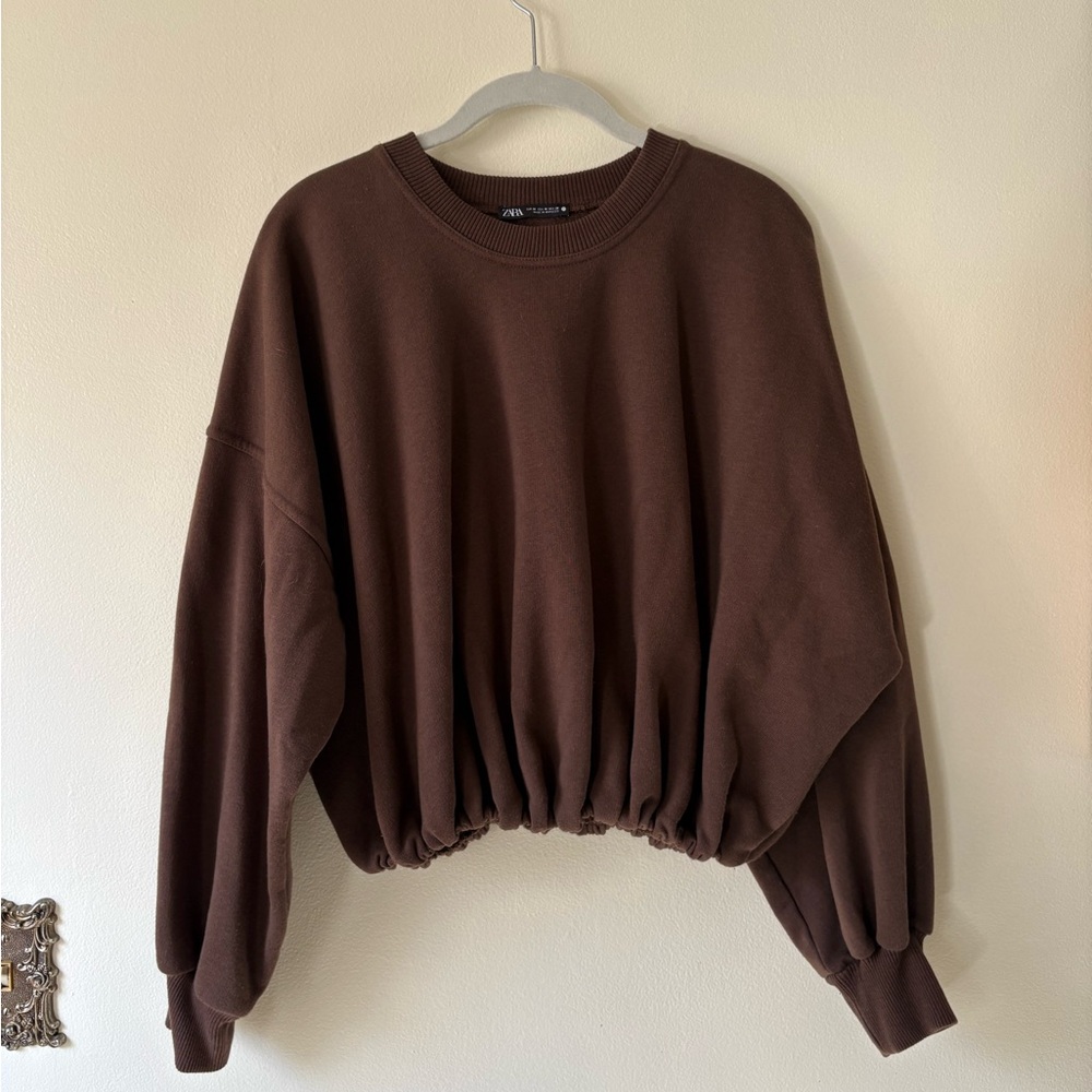 Zara brown cropped sweatshirt